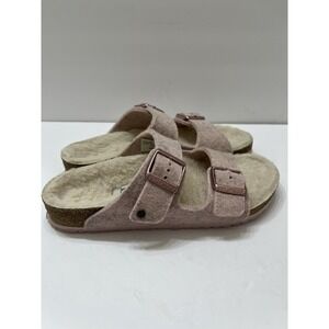 Birkenstock Arizona Girl's 3 Slide Sandal Soft Pink Wool Felt Straps Shearling